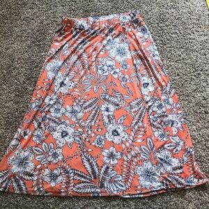 Coral with White and Blue Floral A-Line Skirt
